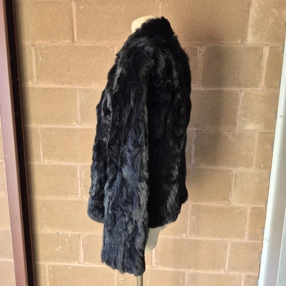 Wilsons Leather Maxima Black Real Rabbit Fur Jacket Size Large Y2K Mob Wife Coat - Picture 2 of 11